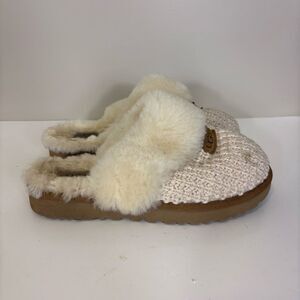 UGG Cream Sweater Knit Fur Lined Slipper Clog Shoes Size 8
